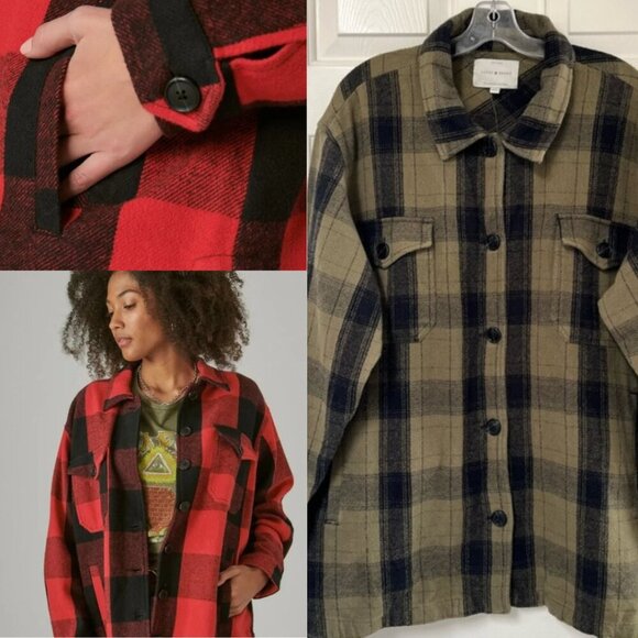 NWT Lucky Brand Oversized Flannel Shirt XL Green - Picture 1 of 12